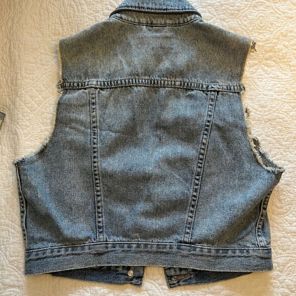 Topshop MOTO Denim Button Front Blue Jean Cropped Fitted Vest - Picture 5 of 5